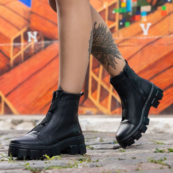 Bota Coturno Feminina Only Vittal em Couro Sola Tratorada e Zíper - R705