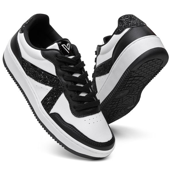 Tenis feminino casual preto e branco shops