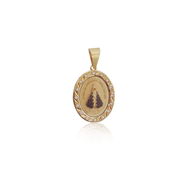 Pingente de Nossa Senhora Aparecida com Diamantes Sintético em Ouro 18k