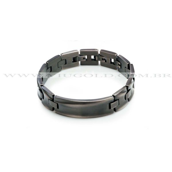 Pulseira design italiano de Aço cinza espelhado com placa