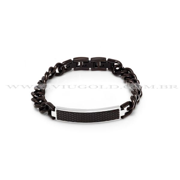 Pulseira design italiano de Aço Black com Placa e detalhe Black