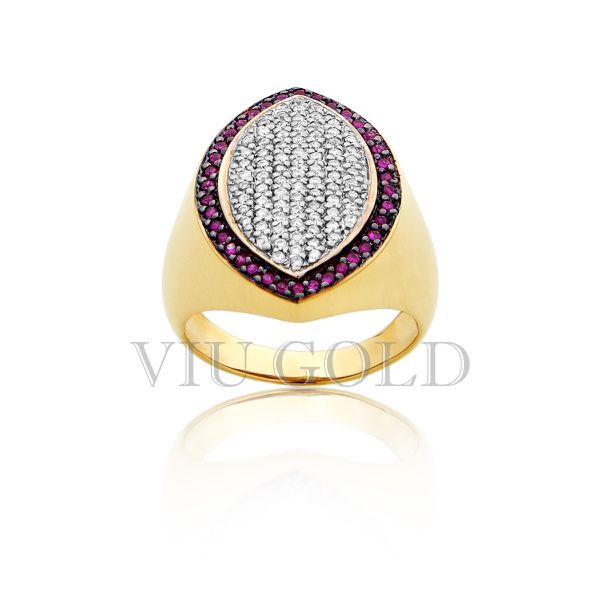 Anel em ouro 18k amarelo com Diamantes e Rubi