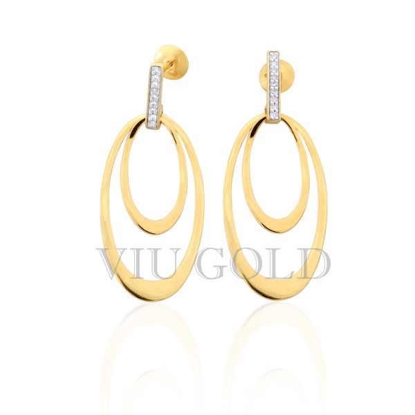 Brinco Argolas em ouro 18k amarelo e branco nas garras com Diamantes 