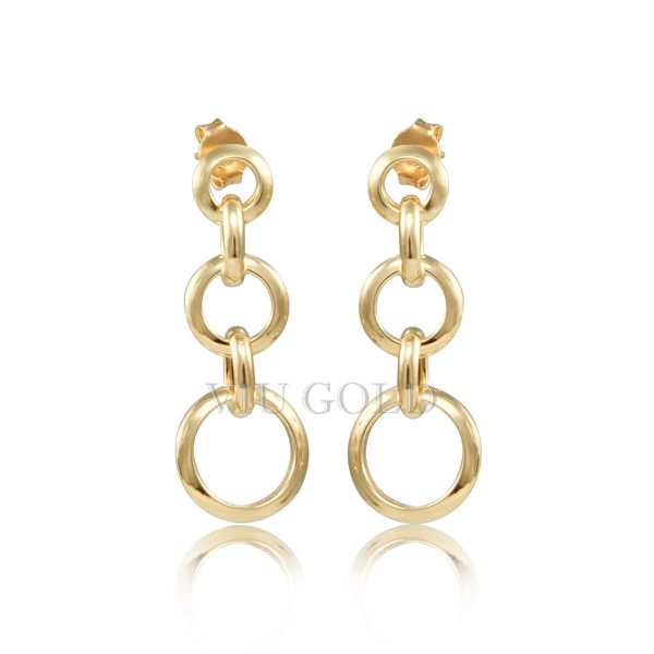 Brinco em ouro 18K amarelo com argolas ocas penduradas