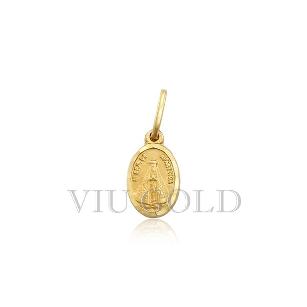 Pingente Medalha Oval de Nossa Senhora Aparecida em Ouro Amarelo 18k 
