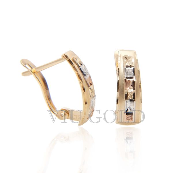 Brinco em ouro 18k amarelo, branco e rose com trava