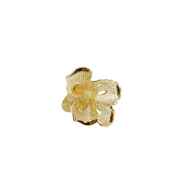 Anel em ouro 18k - Anel rendado amarelo 