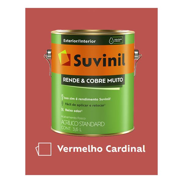 Tinta Rende e Cobre Muito Suvinil - Vermelho Cardinal 