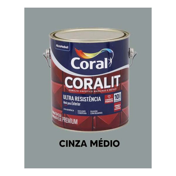 Esmalte Sintético Brilhante Coralit - Cinza Médio