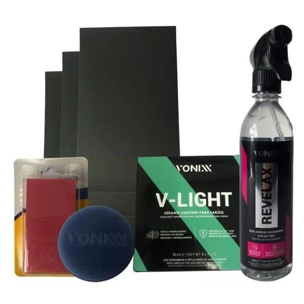 KIT POLIMENTO FAROL REVELAX LIXA VITRIFICADOR V-LIGHT PANO