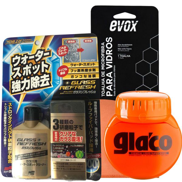 KIT REMOVE MANCHAS E CRISTALIZA VIDROS GLACO BIG E FLANELA