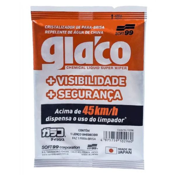 Repelente de Água GLACO WIPE ON SOFT99 LENÇO APLICAÇÃO ÚNICA
