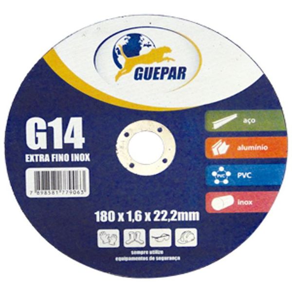 Disco Corte Inox 7 Pol 180x1,6x22 Guepar G14 Profissional