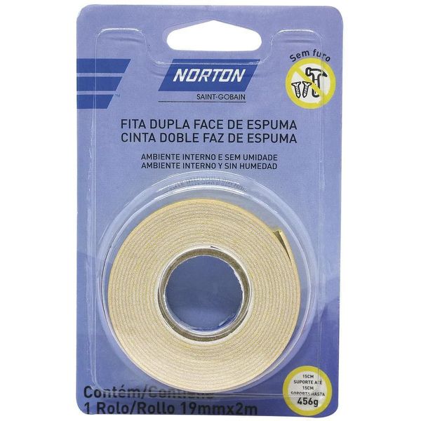 Fita Dupla Face Espuma 19mm x 2m Norton Alta Fixação