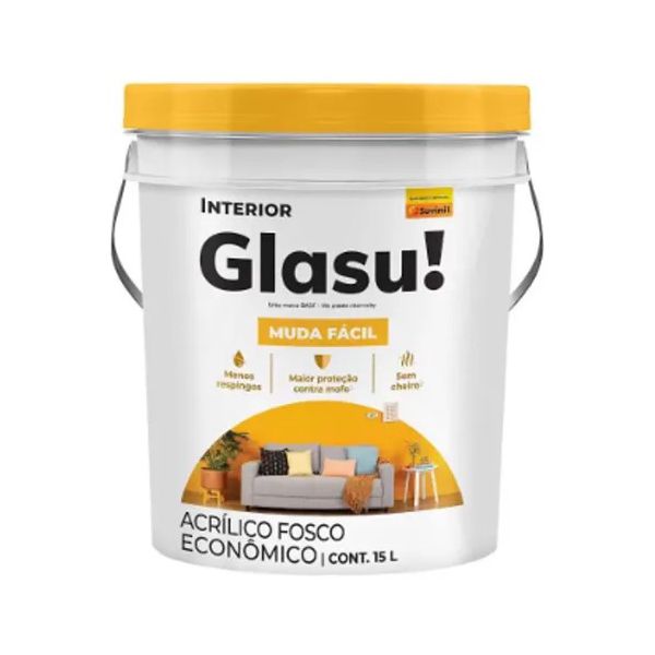 Tinta Acrílica Fosca Branca 15L Balde Muda Fácil Glasu