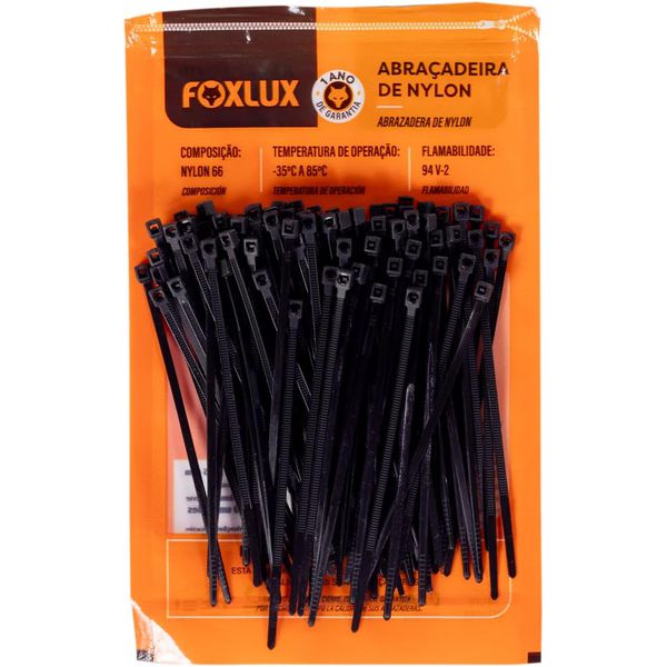 Abraçadeira Nylon Preta 100x2,5mm Foxlux Pacote 100 Unidades