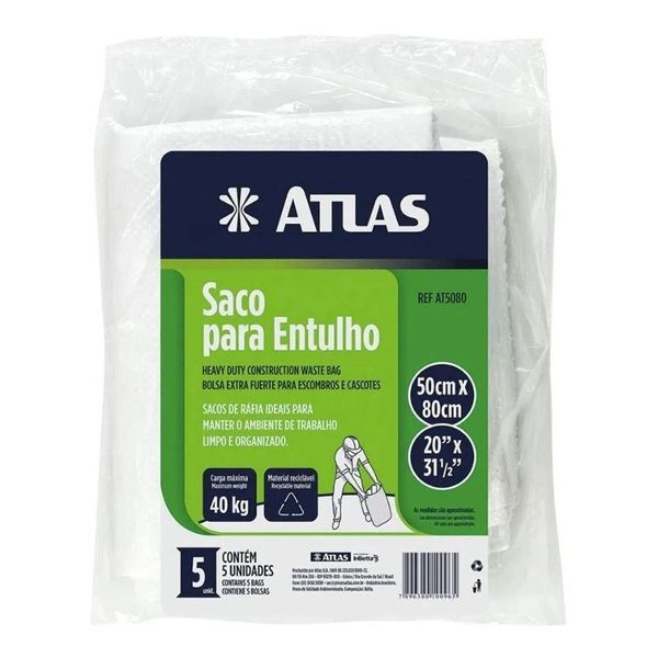 Saco Ráfia p/ Entulho 40kg Atlas 5 Unid Alta Resistência