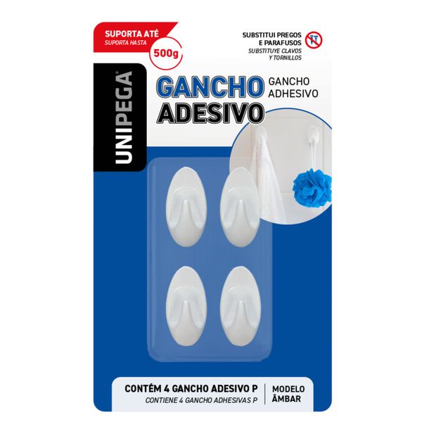 Gancho Adesivo Âmbar Pequeno UniPega Blister 4 Unidades