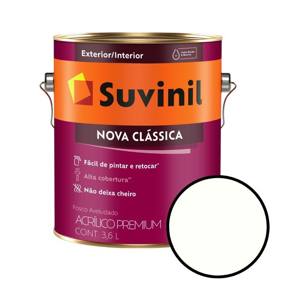 Tinta Acrílica Fosco Aveludado Branco 3,6L - Suvinil Nova Clássica