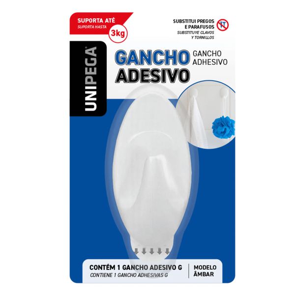 Gancho Adesivo Âmbar Grande UniPega Blister 1 Unidade