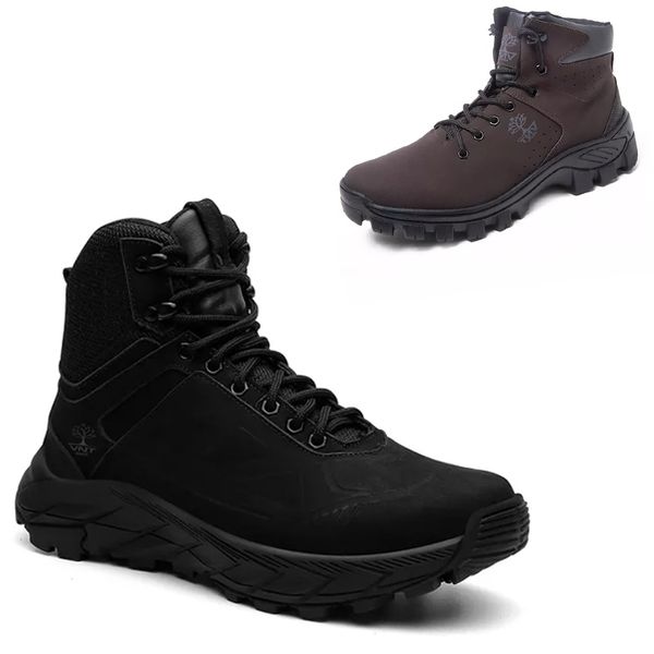 KIT 2 Botas Adventure em Couro Confortável Preto e Marrom
