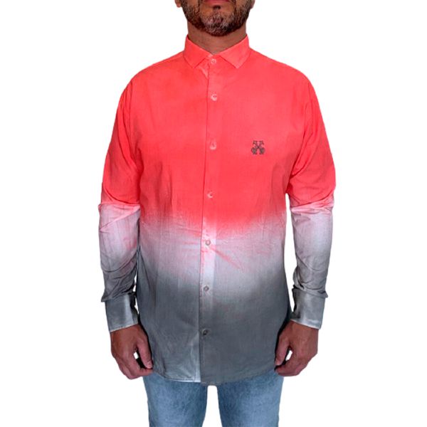 CAMISA MASCULINA SOCIAL DEGRADÊ LARANJA E CINZA JJ