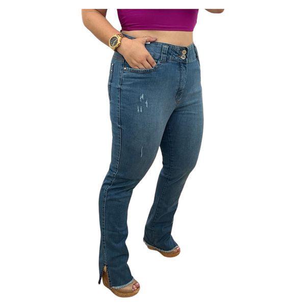 Calça Loopper Feminina Jeans Claro Desfiado na Barra