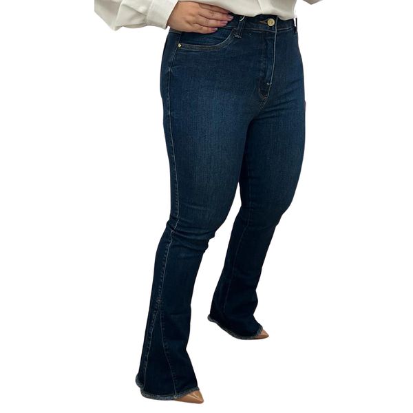 Calça Loopper Feminina Flare Jeans Escura Cintura Alta