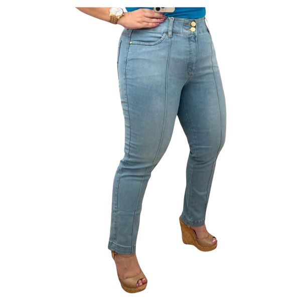 Calça Loopper Jeans Claro Feminina Capri Friso Frontal