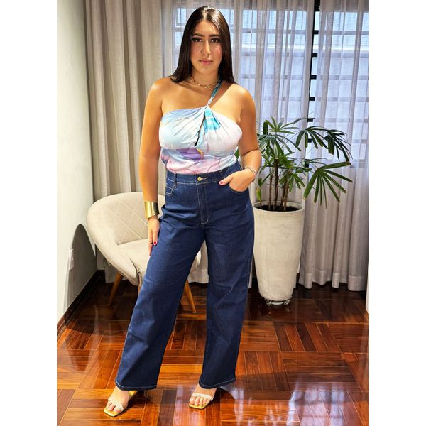 Calça Plus Size Wideleg Jeans Escuro Loopper