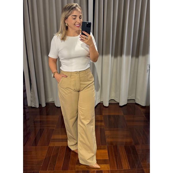 Calça Wideleg Loopper Bege Caramelo