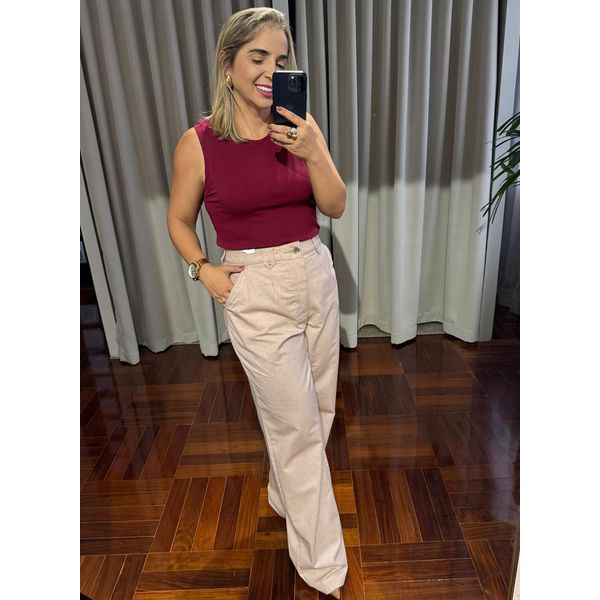 Calça Feminina Loopper Wideleg Rosa Claro Rose Social
