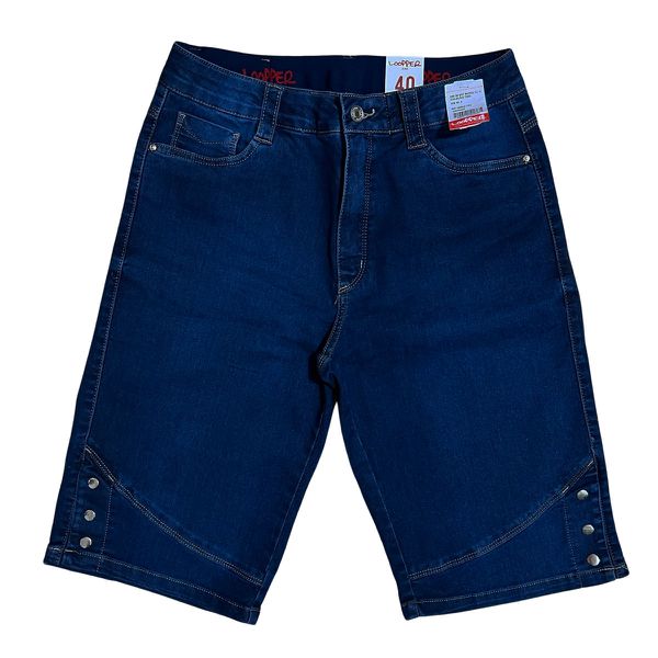 BERMUDA FEMININA JEANS CINTURA ALTA BOTOES NA BARRA LOOPPER 