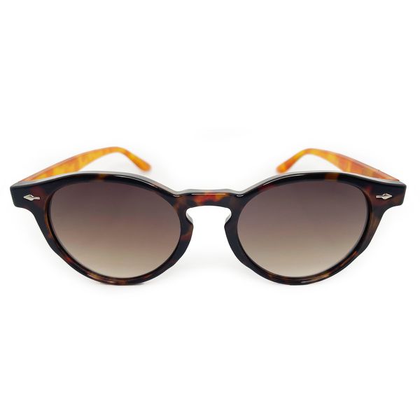 Óculos de sol HD com armação animal print escura, hastes com animal print clara e lentes degrade com proteção UV