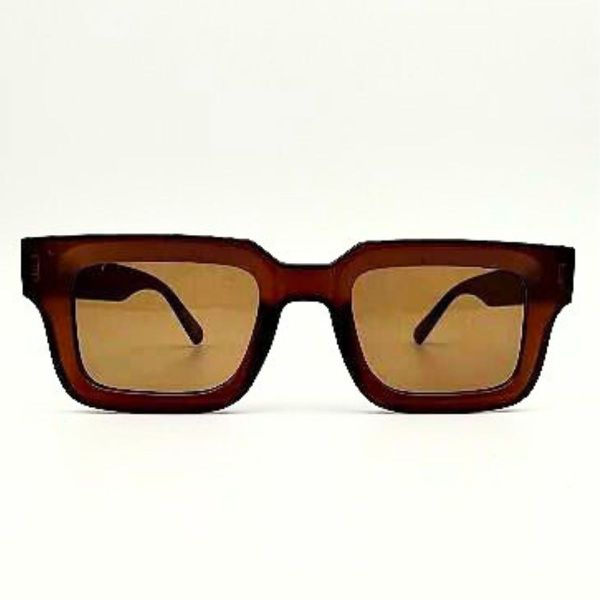 Óculos de Sol HD DOM Design Quadrado, Armação Marrom transl e Bordas Largas Marrom