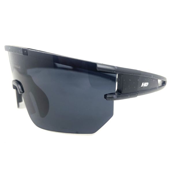 Óculos de Sol HD Hilo acetato preto detalhes emborrachados em cinza e lentes fumê Modelo máscara