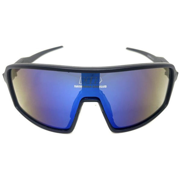 Óculos de Sol HD Hawi Máscara em acetato na cor preto com as lentes espelhadas em azul