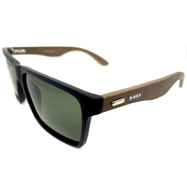 Óculos de Sol Makena HD acetato preto fosco hastes MADEIRA/BAMBU natural lentes POLARIZADAS