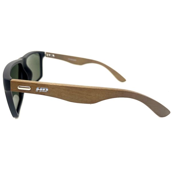 Óculos de Sol Makena HD acetato preto fosco hastes MADEIRA/BAMBU natural lentes POLARIZADAS