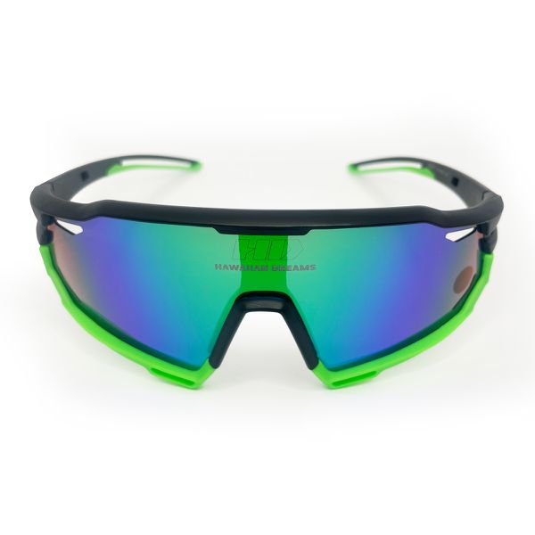 Óculos de Sol Trakker 3 HD hastes em acetato preto e verde com lentes azuis espelhadas e proteção verde
