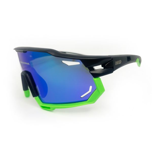 Óculos de Sol Trakker 3 HD hastes em acetato preto e verde com lentes azuis espelhadas e proteção verde