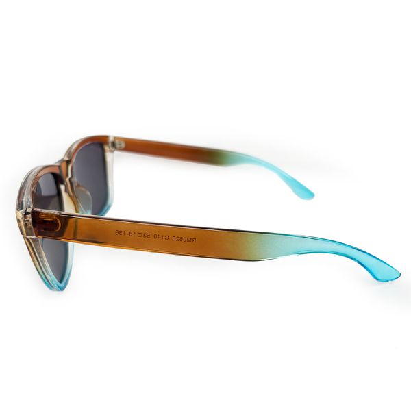 Óculos de Sol MULTI HD com armação em acetato degrade marrom e azul, com lentes na cor roxa