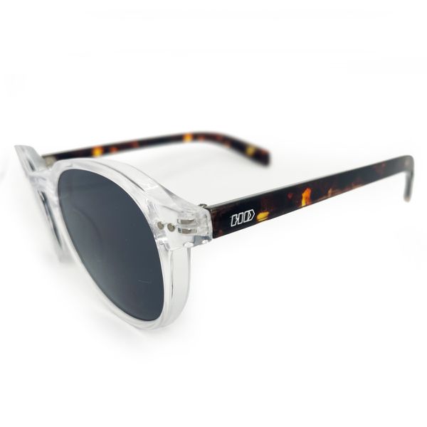 Óculos de sol HD Round Hastap com armação transparente e hastes animal print e lentes com proteção UV