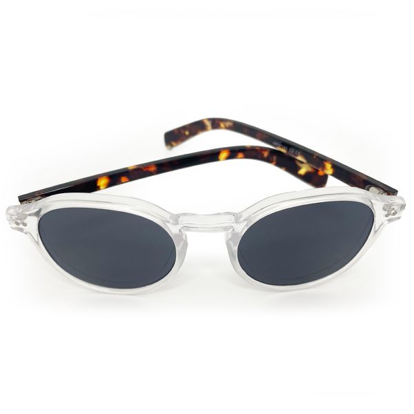 Óculos de sol HD Round Hastap com armação transparente e hastes animal print e lentes com proteção UV