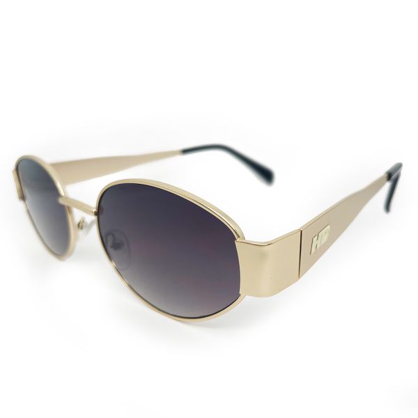 Óculos de sol HD em metal com armação dourada e lentes fume com proteção UV