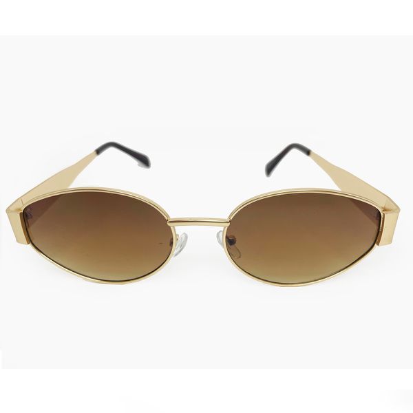 Óculos de sol HD em metal com armação dourada e lentes marrom com proteção UV