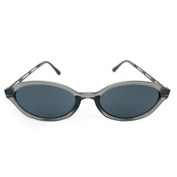 Óculos de sol HD com armação translucida, haste metalizada e lentes fume com proteção UV