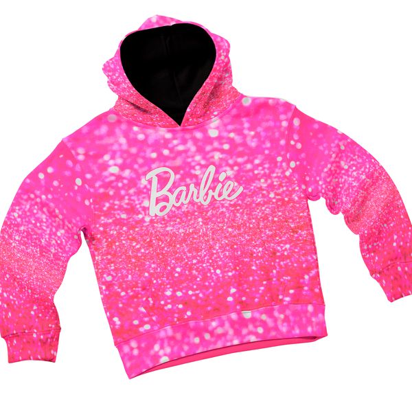 Blusa de Frio Moletom Infantil Grosso Confortável Barbie Gliter Rosa