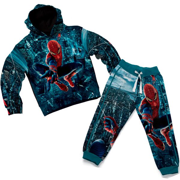 Conjunto Moletom Infantil Blusa de Frio e Calça Personagens Spider Man Azul