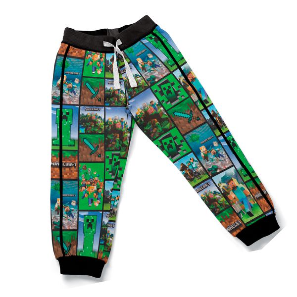 Calça Moletom Infantil Felpada Algodão Macia Quentinha Minecraft Verde